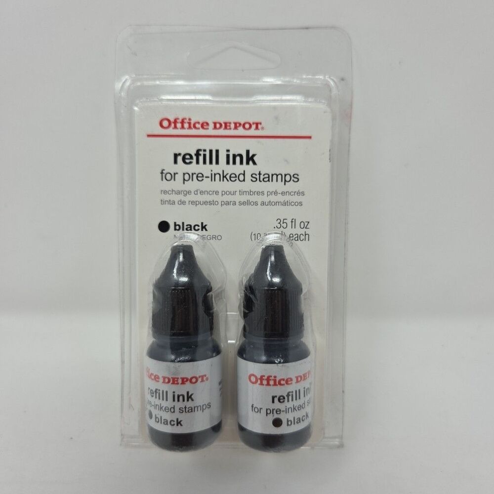 Office Depot Refill Ink for Pre-Inked Stamps Black 2 Pack MPN 603-293